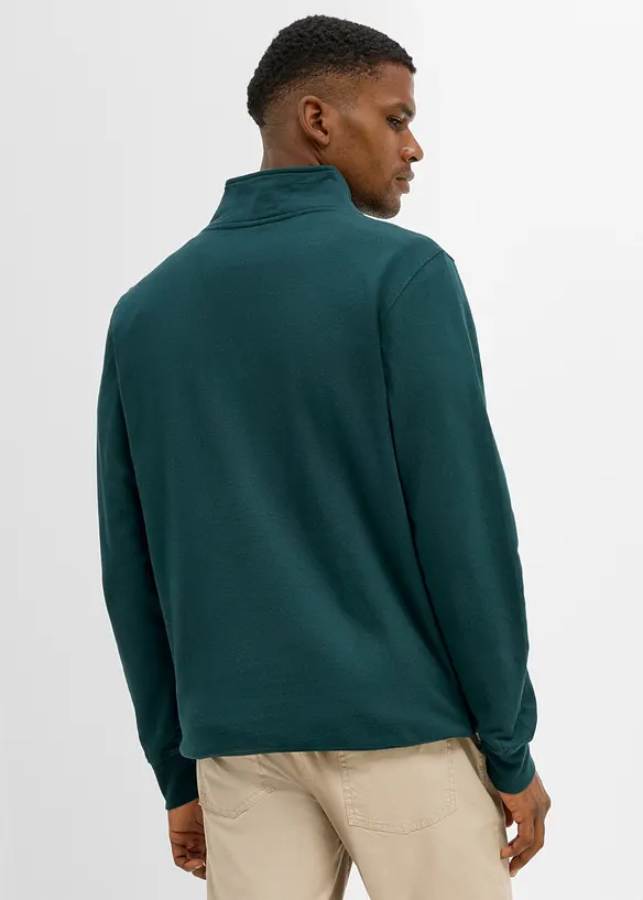 Sweatshirt mit Troyerkragen aus reiner Bio-Baumwolle in grün von hinten (im Anschnitt) - bonprix