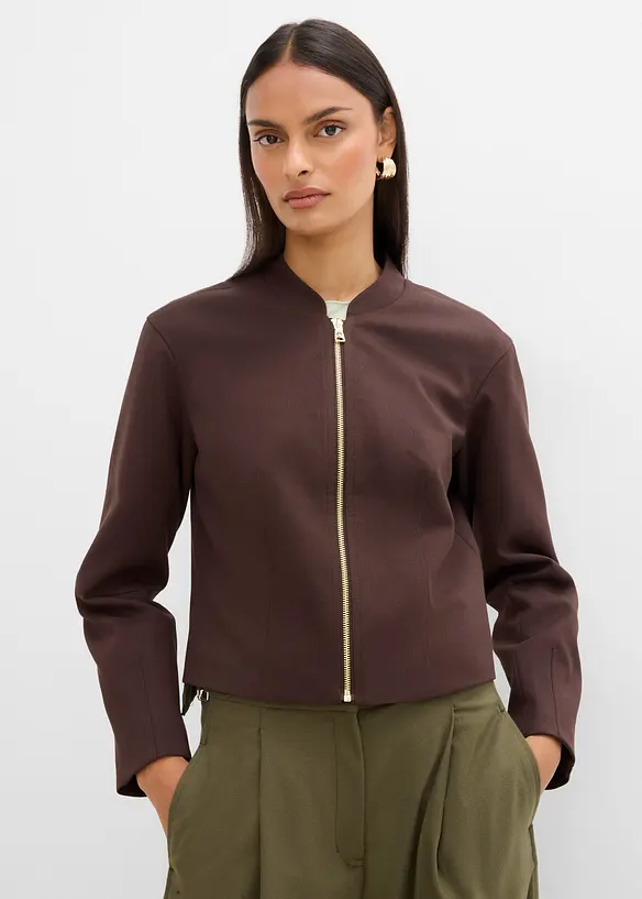 Blouson aus softem Viskose-Mix in braun von vorne (im Anschnitt) - bonprix