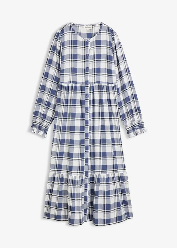 Flanell-Midikleid aus reiner Baumwolle in blau von vorne - bonprix Flanell-Midikleid aus reiner Baumwolle in blau von vorne - bonprix