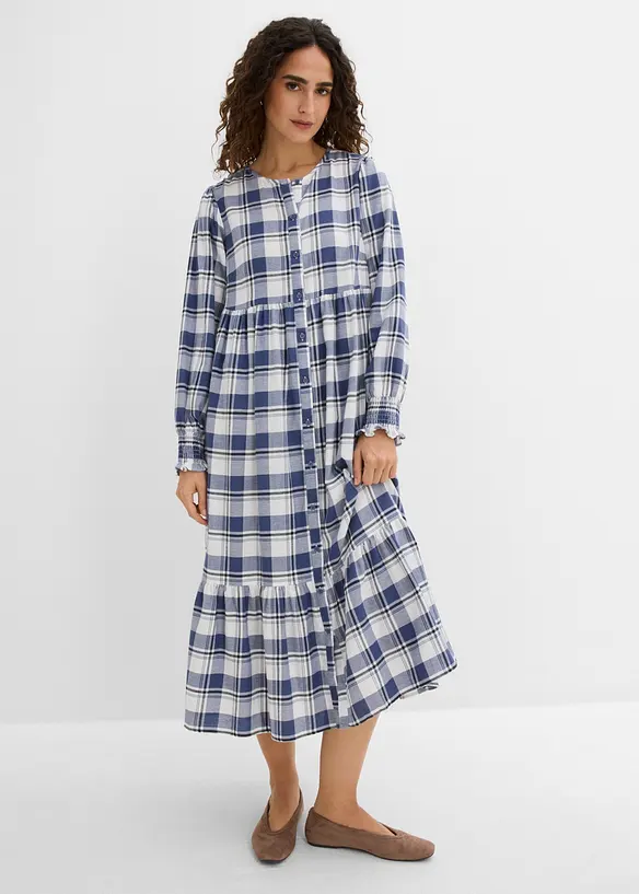Flanell-Midikleid aus reiner Baumwolle in blau von vorne (Totalaufnahme) - bonprix Flanell-Midikleid aus reiner Baumwolle in blau von vorne (Totalaufnahme) - bonprix