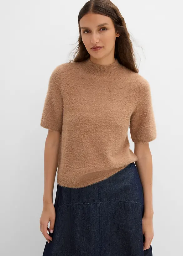 Federgarn-Pullover in braun von vorne (im Anschnitt) - bonprix