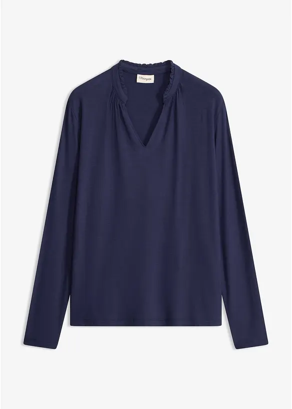 Shirt mit Stehkragen in blau von vorne - bonprix