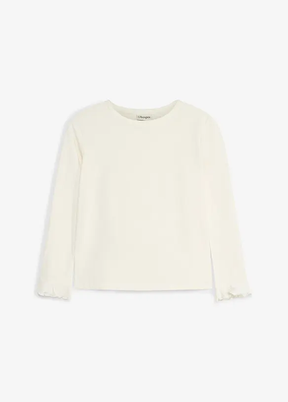 Langarmshirt aus elastischem Bio-Baumwoll-Mix in weiß von vorne - bonprix