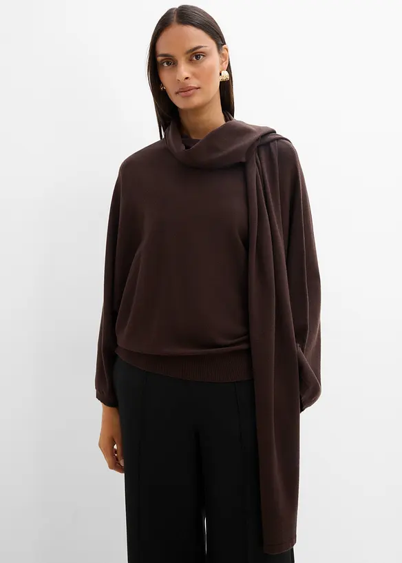 Feinstrickpullover aus softem Viskose-Mix in braun von vorne (im Anschnitt) - bonprix