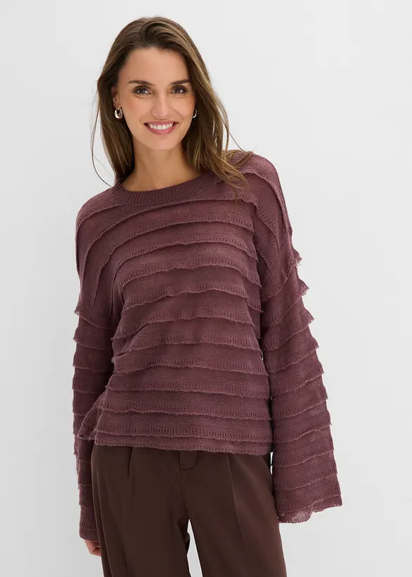 Oversize-Pullover, semi-transparent in lila von vorne (im Anschnitt) - bonprix