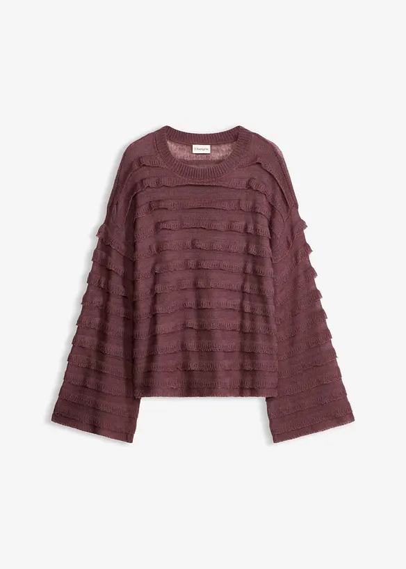 Oversize-Pullover, semi-transparent in lila von vorne - bonprix