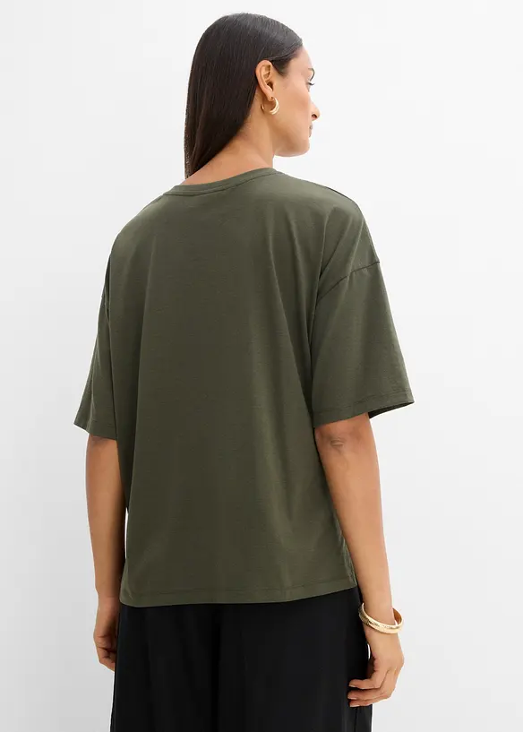 Lockeres T-Shirt aus Baumwoll-Mix in grün von hinten (im Anschnitt) - bonprix