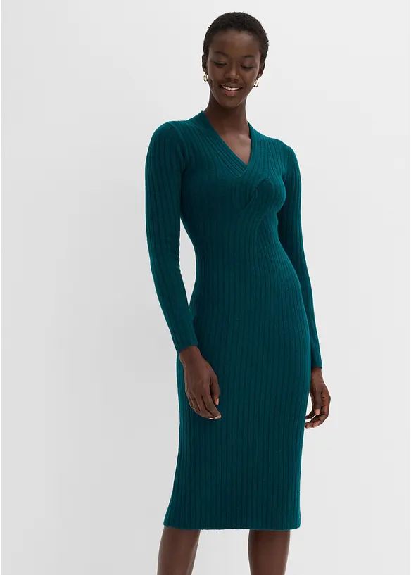 Strickkleid mit Wollanteil in petrol von vorne (Totalaufnahme) - bonprix Strickkleid mit Wollanteil in petrol von vorne (Totalaufnahme) - bonprix