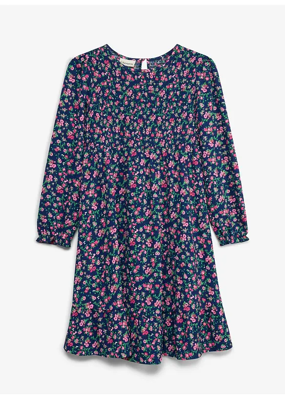 Jerseykleid aus strukturiertem Crinkle in blau von vorne - bonprix