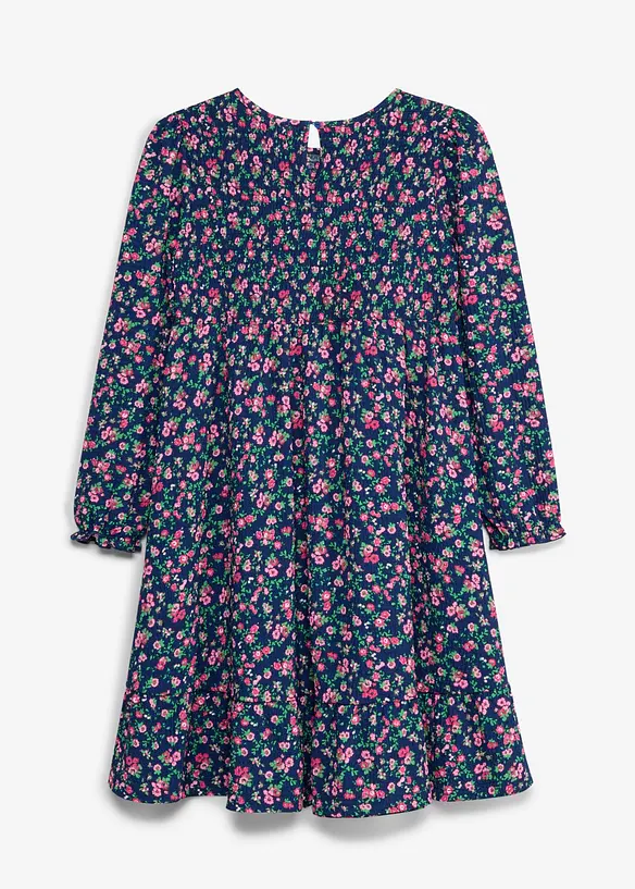 Jerseykleid aus strukturiertem Crinkle in blau von hinten - bonprix