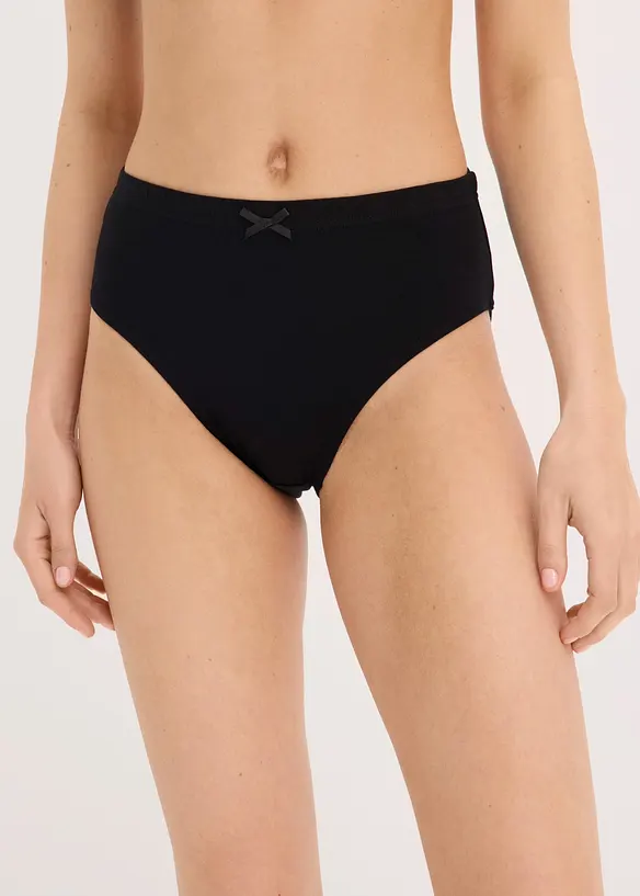 Damen Highleg Slip mit Baumwolle (6er Pack) in schwarz von vorne - bonprix