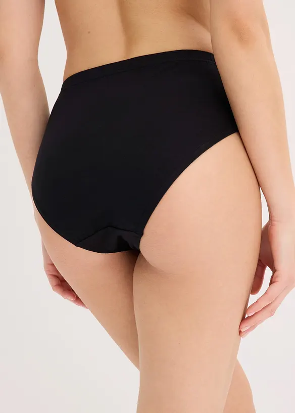 Damen Highleg Slip mit Baumwolle (6er Pack) in schwarz von hinten - bonprix