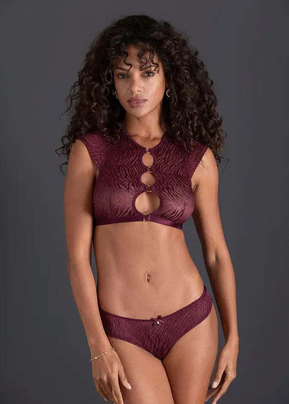 Bustier + Slip ouvert mit goldenen Accessoires (2-tlg.Set) in lila von vorne (Totalaufnahme) - bonprix