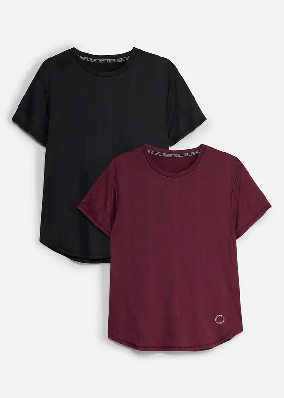 Schnelltrocknendes Sport-Shirt mit Struktur-Muster (2er Pack) in schwarz von vorne - bonprix