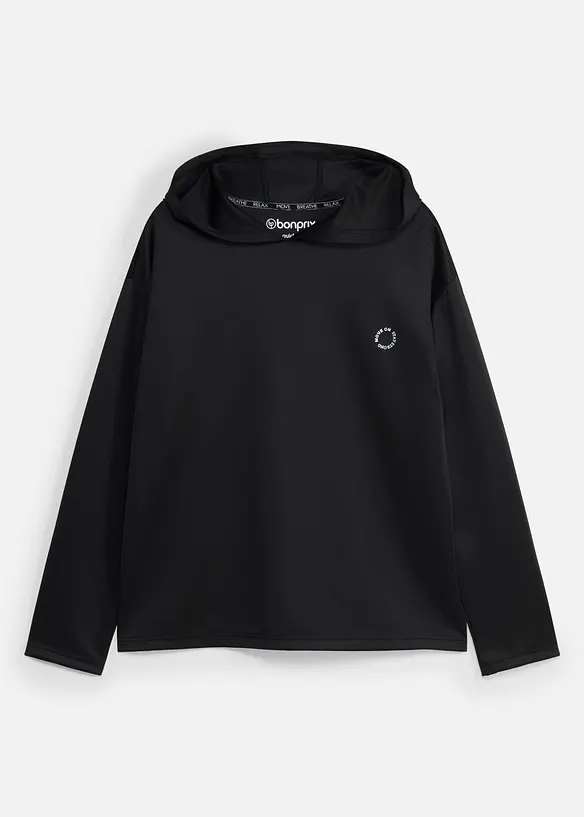 Oversized Sport-Hoodie, schnelltrocknend in schwarz von vorne - bonprix