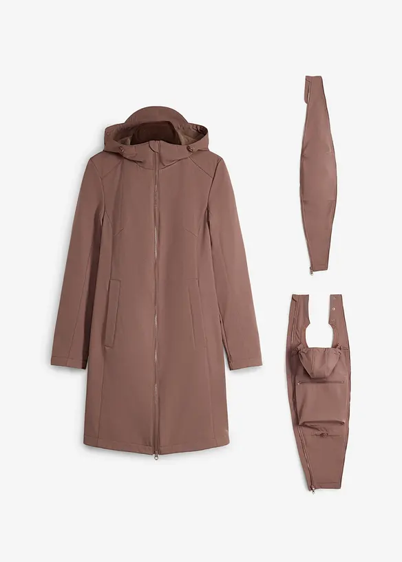 6-in-1 Umstands-Tragemantel mit herausnehmbarer Fleecejacke (4-tlg. Set) in braun von vorne - bonprix