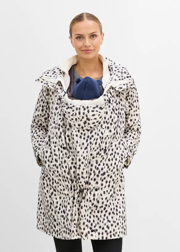 6-in-1 wetterfestes Umstands- und Tragemantel mit Trageeinsatz und herausnehmbarer Fleecejacke (3-tlg. Set) in weiß von vorne (im Anschnitt) - bonprix