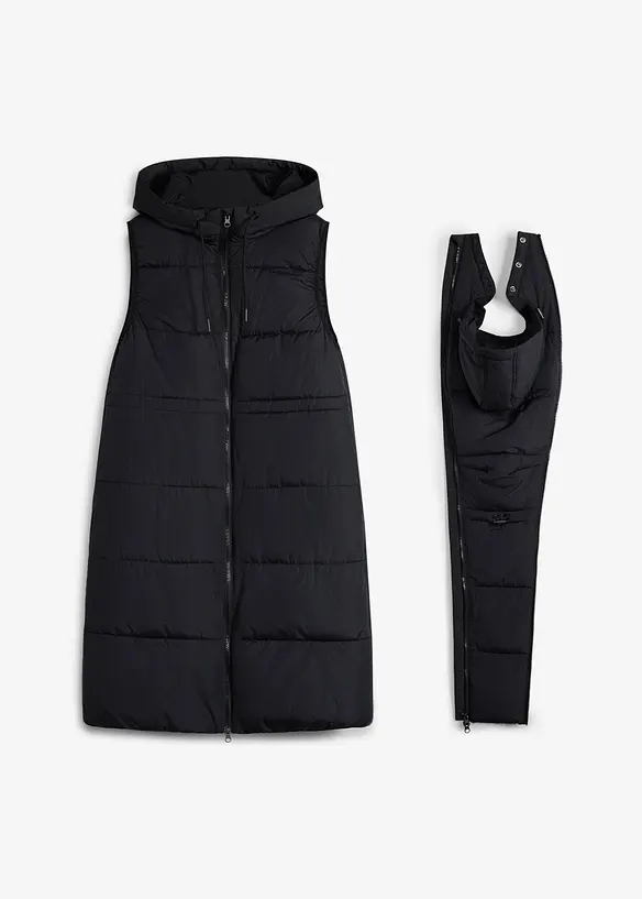 Lange 3-in-1 Umstandsweste mit Trageeinsatz (2-tlg Set) in schwarz von vorne - bonprix