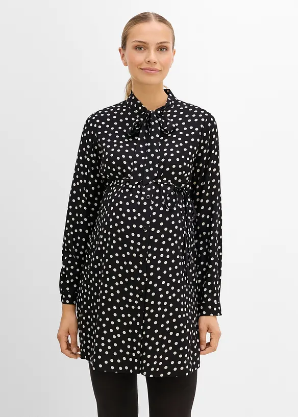 2-in-1 Umstands- und Stillblusenkleid aus fließender Viskose in schwarz von vorne (Totalaufnahme) - bonprix