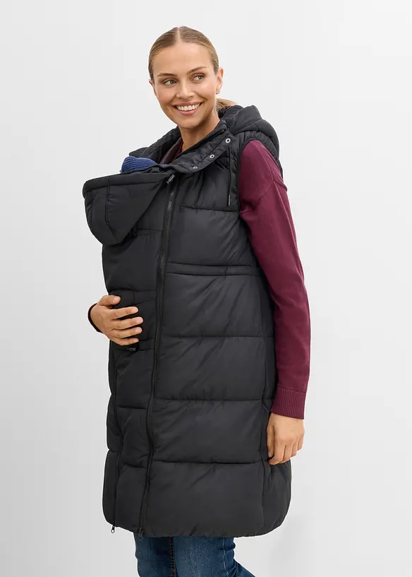 Lange 3-in-1 Umstandsweste mit Trageeinsatz (2-tlg Set) in schwarz von vorne (im Anschnitt) - bonprix