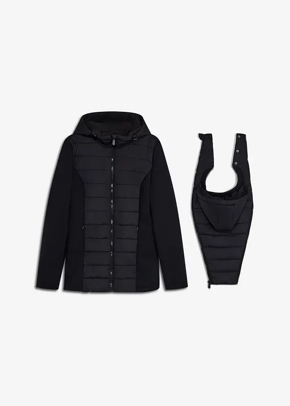 3-in-1 Kombinierte Steppjacke für die Schwangerschaft und danach mit Trageeinsatz (3-tlg. Set) in schwarz von vorne - bonprix