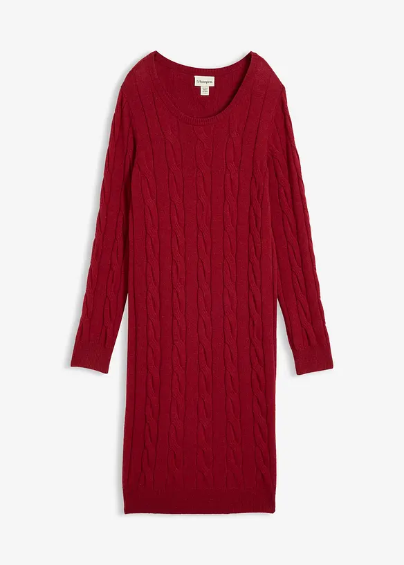 Strickkleid mit Wolle und Zopfmuster in rot von vorne - bonprix
