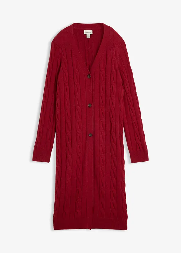 Longstrickjacke aus weichem Woll-Mix in rot von vorne - bonprix