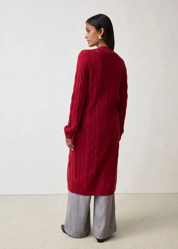 Longstrickjacke aus weichem Woll-Mix in rot von hinten (im Anschnitt) - bonprix