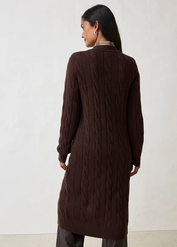 Longstrickjacke aus weichem Woll-Mix in braun von hinten (im Anschnitt) - bonprix