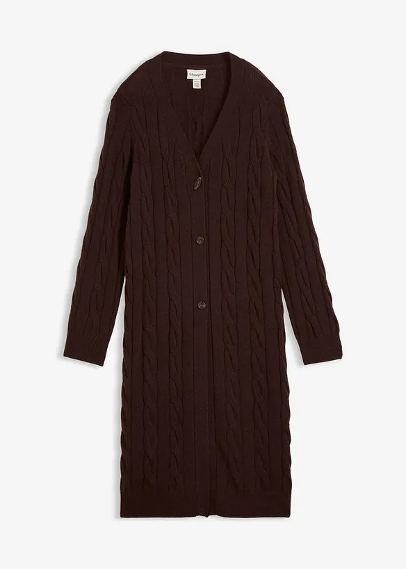 Longstrickjacke aus weichem Woll-Mix in braun von vorne - bonprix
