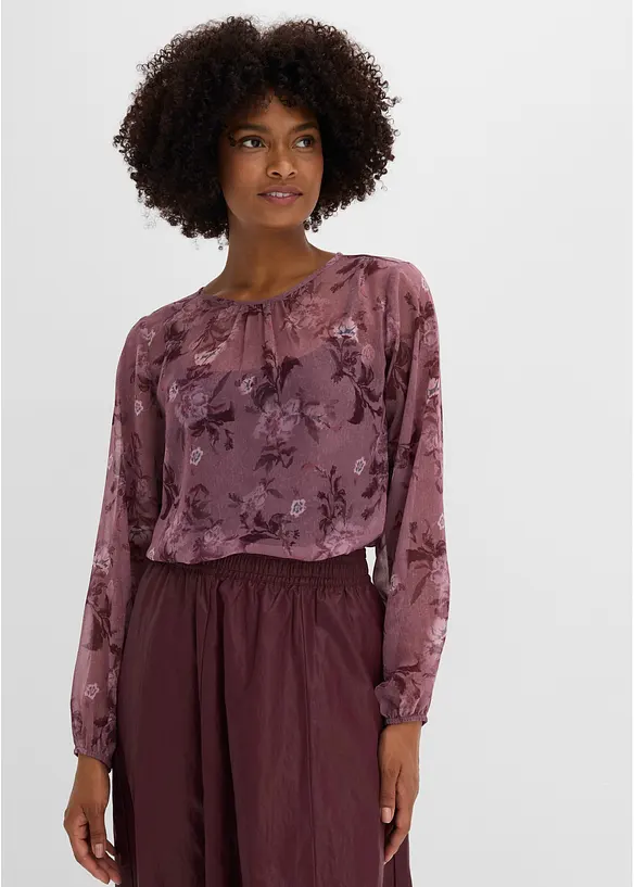 transparente Chiffon-Tunika in lila von vorne (im Anschnitt) - bonprix