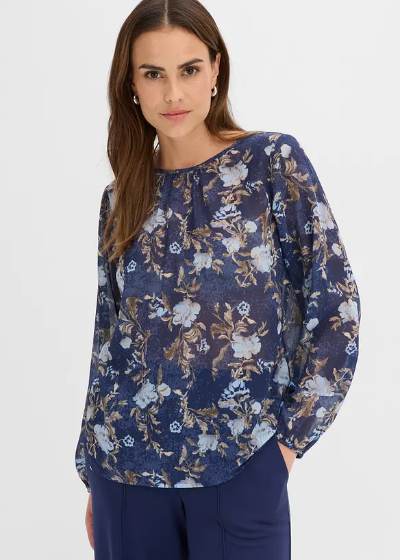 transparente Chiffon-Tunika in blau von vorne (im Anschnitt) - bonprix