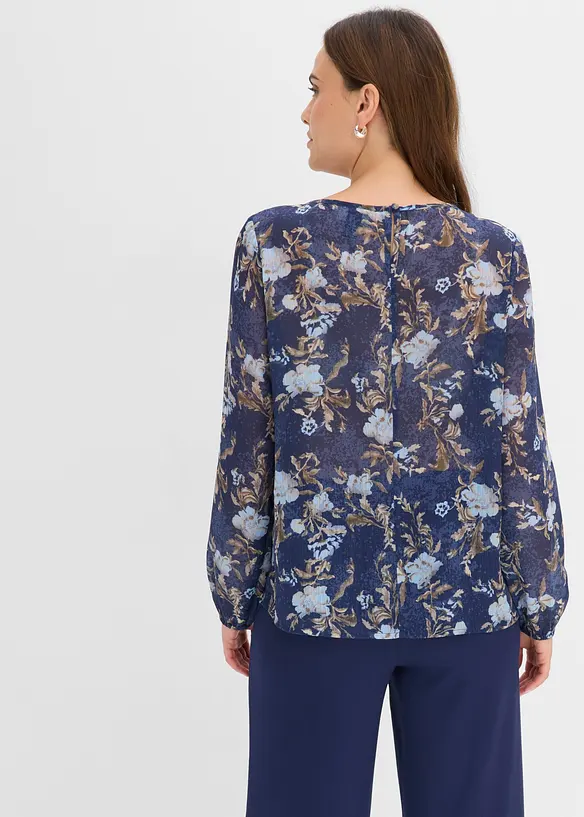 transparente Chiffon-Tunika in blau von hinten (im Anschnitt) - bonprix