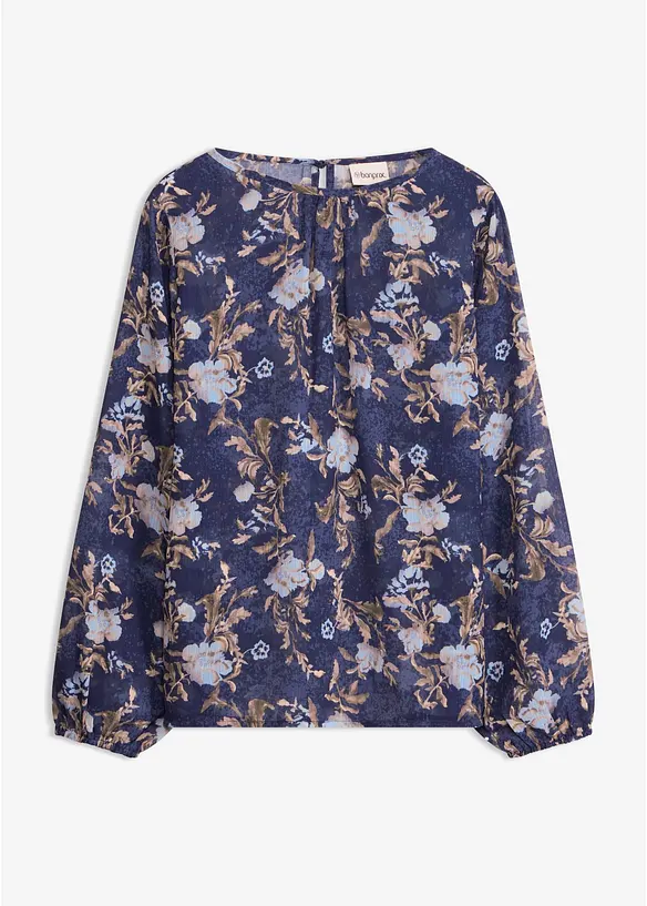 transparente Chiffon-Tunika in blau von vorne - bonprix