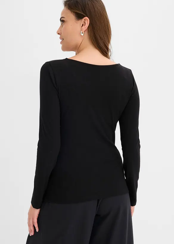 Shirt aus Single Jersey und Spitze im V-Ausschnitt in schwarz von hinten (im Anschnitt) - bonprix Shirt aus Single Jersey und Spitze im V-Ausschnitt in schwarz von hinten (im Anschnitt) - bonprix