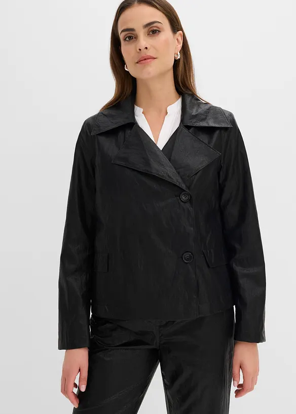 Lederimitat Jacke in Crash-Optik in schwarz von vorne (im Anschnitt) - bonprix