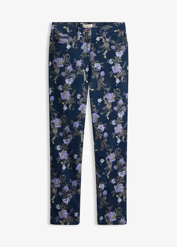 Twillhose mit Blumen-Design in blau von vorne - bonprix