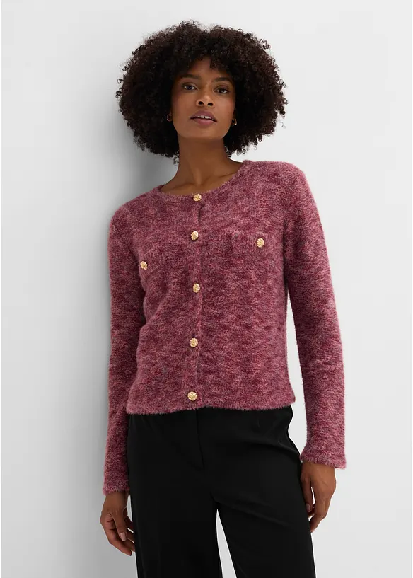 Strickjacke mit Effektgarn in rot von vorne (im Anschnitt) - bonprix