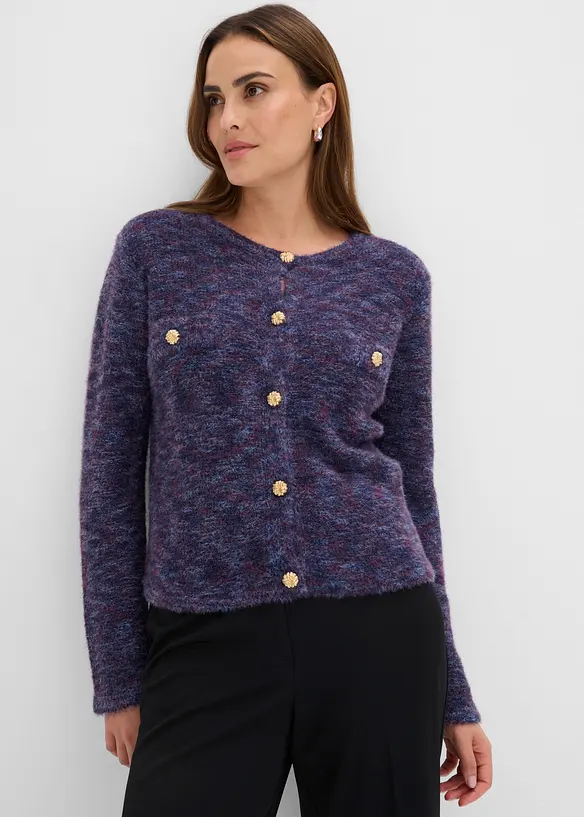 Strickjacke mit Effektgarn in blau von vorne (im Anschnitt) - bonprix