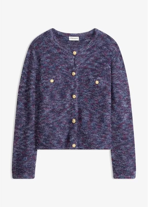 Strickjacke mit Effektgarn in blau von vorne - bonprix