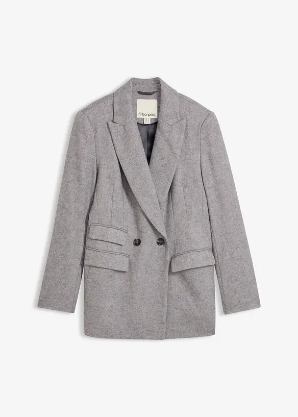 Blazer mit weichem Wollanteil in grau von vorne - bonprix