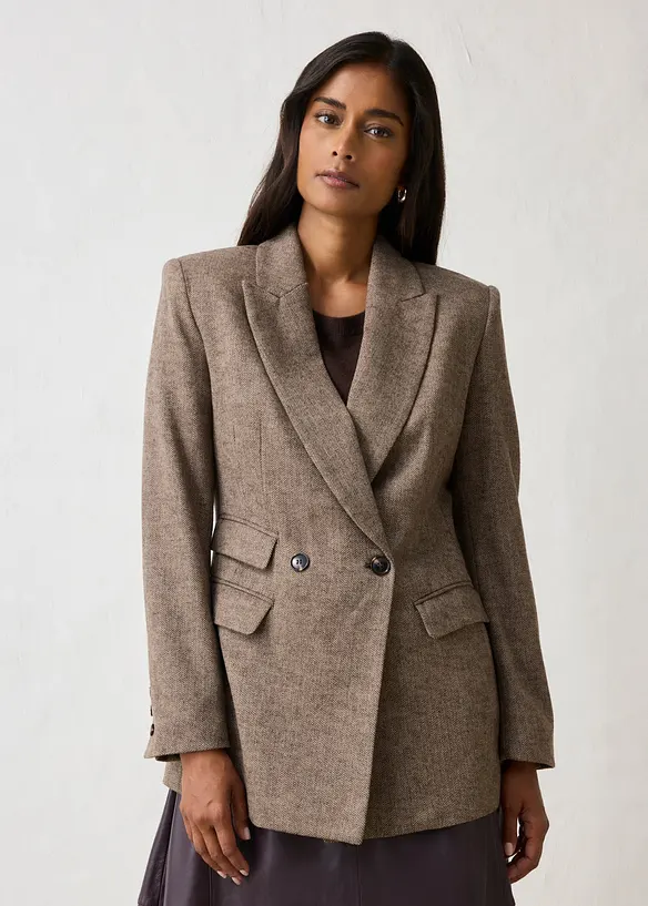 Blazer mit weichem Wollanteil in braun von vorne (im Anschnitt) - bonprix