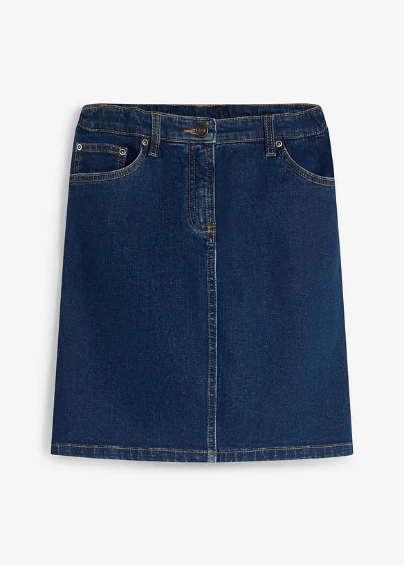 Jeansrock aus elastischem Baumwoll-Mix Mid Waist in blau von vorne - bonprix