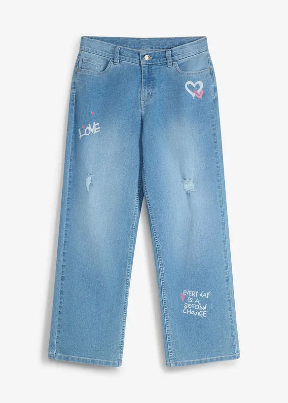 Wide-Leg-Jeans Mid Waist in blau von vorne - bonprix
