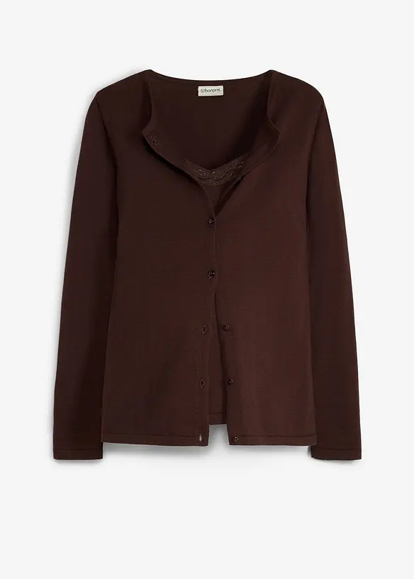 2-in-1 Umstandsstrickjacke mit Stillfunktion in braun von vorne - bonprix 2-in-1 Umstandsstrickjacke mit Stillfunktion in braun von vorne - bonprix
