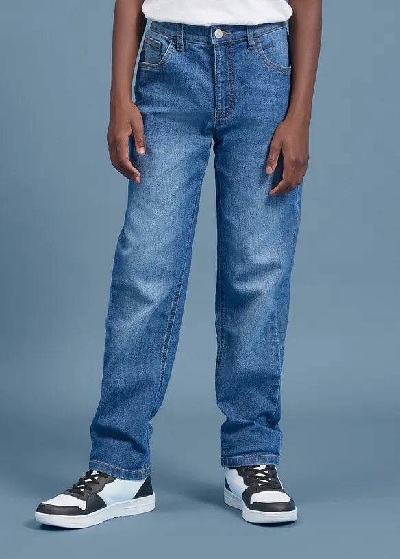 Regular-Fit-Stretchjeans mit verstellbarem Bund, Straight in blau von vorne - bonprix Regular-Fit-Stretchjeans mit verstellbarem Bund, Straight in blau von vorne - bonprix
