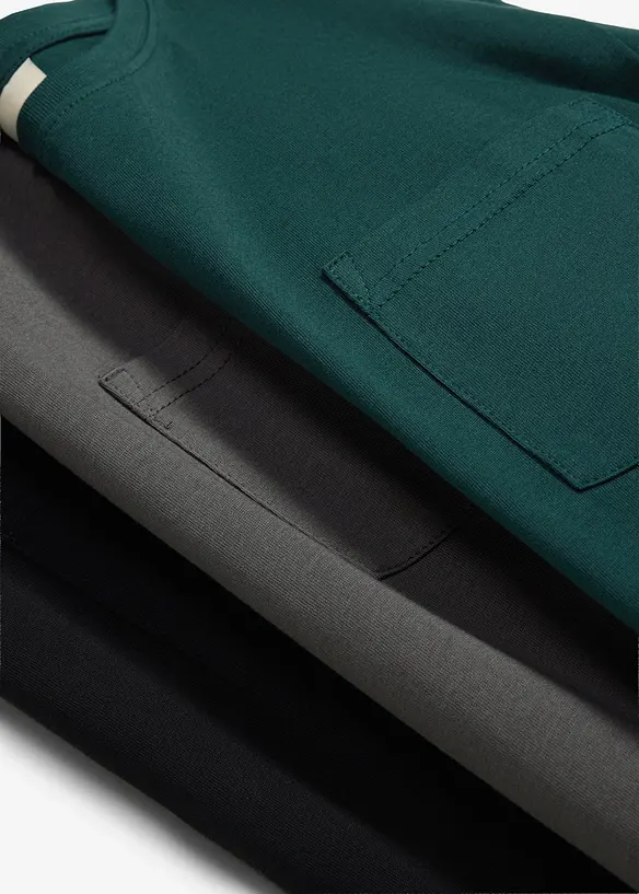 Langarmshirt aus weicher Bio Baumwolle mit Brusttasche (3er Pack) in grün - bonprix Langarmshirt aus weicher Bio Baumwolle mit Brusttasche (3er Pack) in grün - bonprix