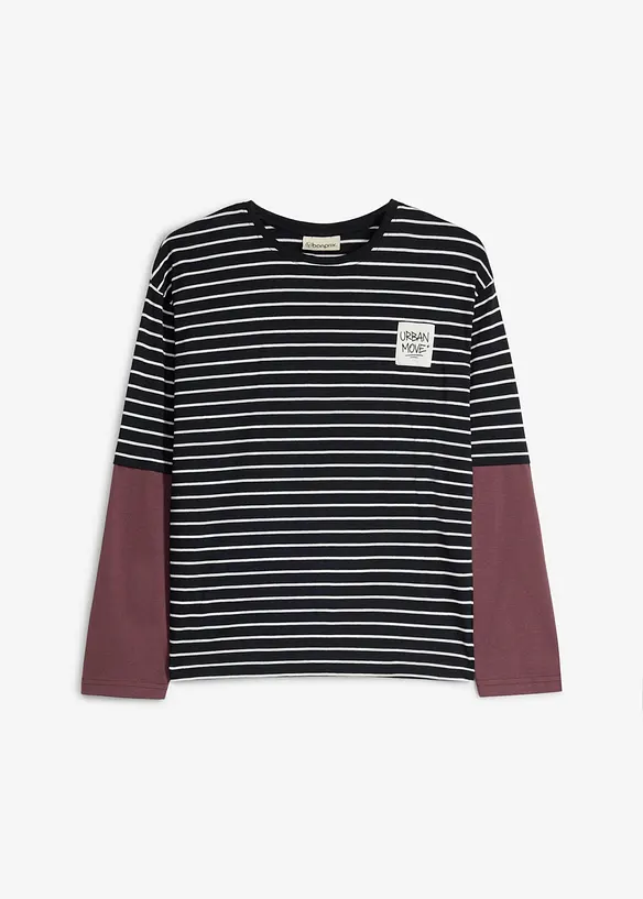 Layer-Langarmshirt aus weicher Bio Baumwolle in schwarz von vorne - bonprix Layer-Langarmshirt aus weicher Bio Baumwolle in schwarz von vorne - bonprix