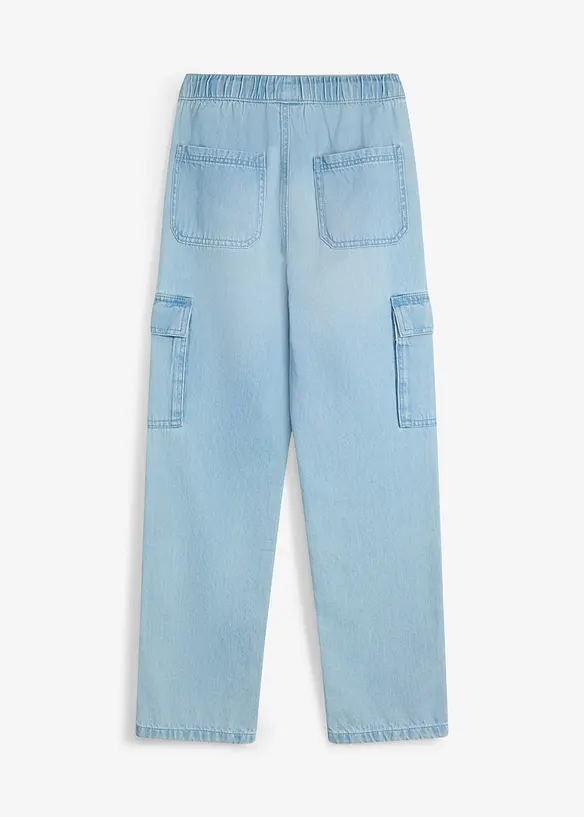Loose-Fit-Schlupfjeans mit Cargotaschen, Straight in blau von hinten - bonprix