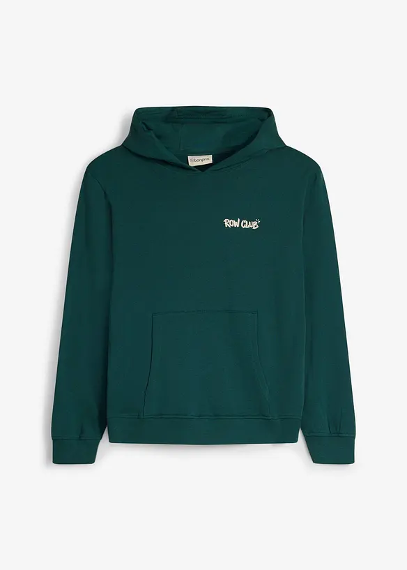 Hoodie aus weicher Bio Baumwolle mit großem Rückendruck in grün von vorne - bonprix Hoodie aus weicher Bio Baumwolle mit großem Rückendruck in grün von vorne - bonprix